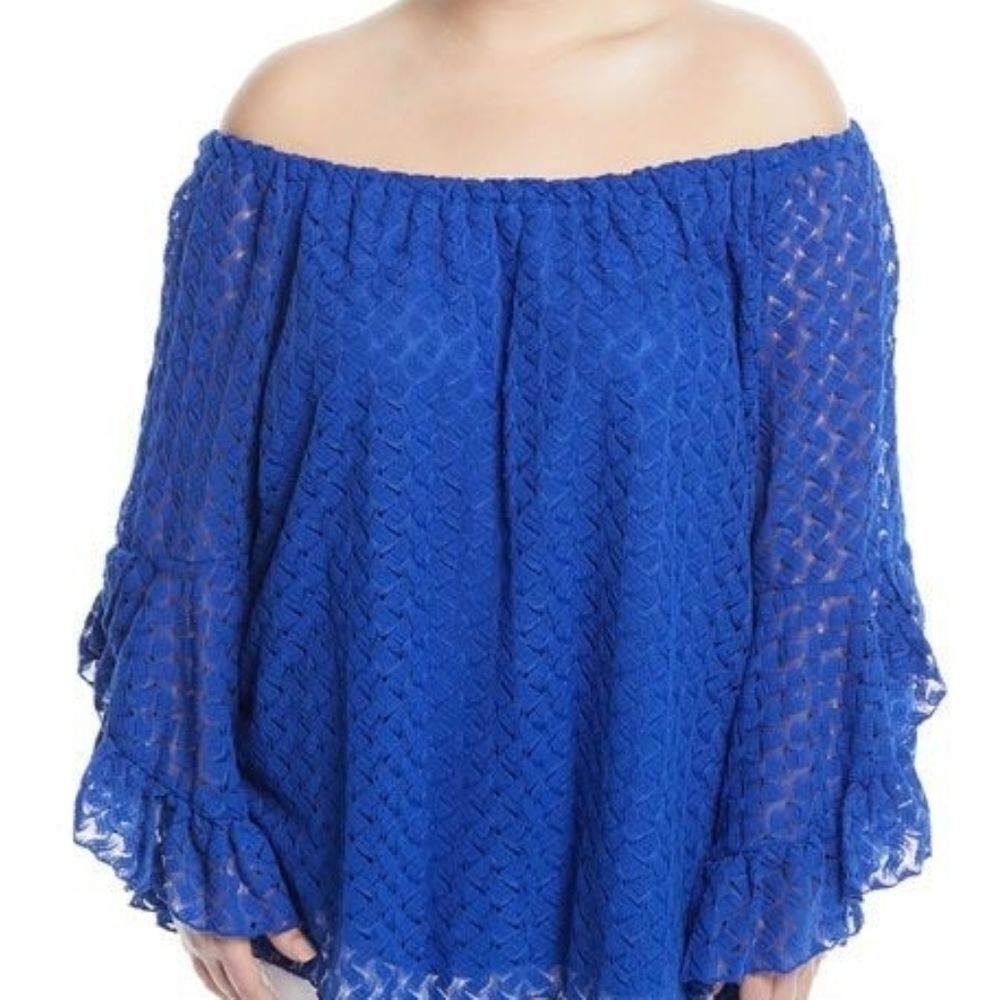 Fever Blue lace blouse bell sleeves